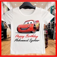 Cars Happy Birthday T-Shirt / Baju Hari Jadi dengan gambar Kereta untuk anak / Boleh Tulis Nama