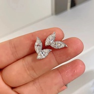 2-Leaves Moissanite Stud Earrings for Women 4Cttw Marquise Cut Lab Diamond Earring 925 Sterling Silv