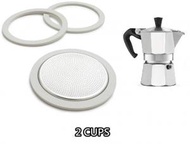 2 CUPS BIALETTI  Moka 比樂蒂 鋁質經典摩卡咖啡壺 (非原廠)代用 2杯裝 墊片和過濾器