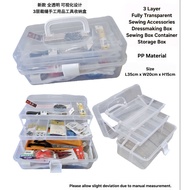 (3 Layer) Fully Transparent Sewing Accessories Dressmaking Storage Box Container (±L35 x W20 x H15cm