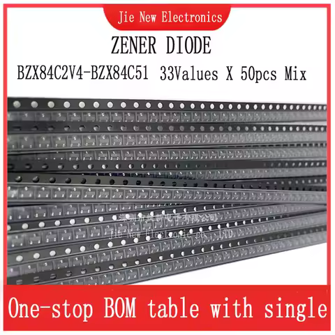 33 Values 0.5W SMD Zener Diode Assorted Kit BZX84C2V4-BZX84C51 0.3W SOT-23 BZX84C18 BZX84C24 BZX84C3
