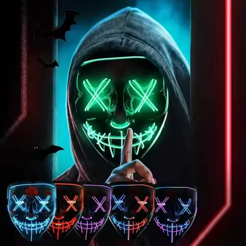 Cosplay Halloween Costume LED Light Up Scary Mask Halloween Mask Face for Man Kids Techwear Mask Lac