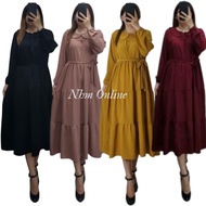 Midi Dress Wanita Katun Rayon Twill Premium/ Midi Dress Polos Jumbo -