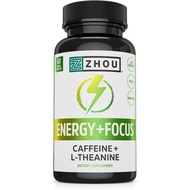 Zhou Energy + Focus - L Theanine Caffeine Pills, 200mg , 100mg Natural Anhydrous Caffeine Boost for 
