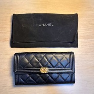 [免郵] 100%真品 / 98%NEW / Chanel / Chanel銀包 / CHANEL BOY 長銀包 / Chanel Caviar Classic Long Flap Wallet /