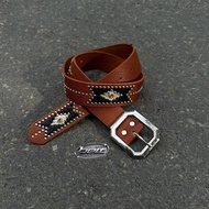 Y2k Unisex Brown Stone Leather Belt for Men and Women with Square Face - Y2k Belt 105cm