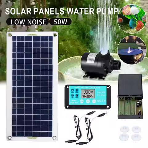 50W Solar Power Water Pump Set 800L/H Ultra-quiet Brushles Set Submersible Water Pump Motor Fish Pon