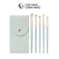 Bộ cọ trang điểm mắt GUVIET gồm 5 cọ màu xanh lam đi kèm theo túi da đựng cọ