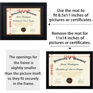 11x14 Diploma Frame with 8.5 x 11 Black Mat Fits Certificate Document, 8.5x11 Degree Frame for Wall 