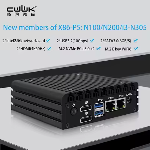 SZBOX P5 Soft Router Fanless Mini PC Intel N100/N150/i3-N305/N355 DDR5 M.2 SSD 2x2.5G LAN i226-V 6*U