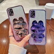 Phone Back Case For Oppo A74 4G Oppo F19 Luxury Gradient Glitter Makeup Mirror Rabbit Folding Stand 