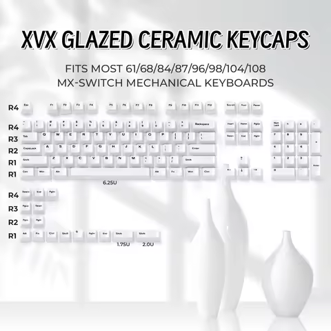 XVX White Crazed Ceramic Keycaps Cherry Profile 120-Key Keycap Set