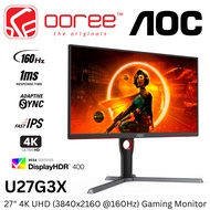 AOC 27" U27G3X 4K UHD (3840x2160@160HZ) FAST IPS LCD GAMING MONITOR (1MS, INPUT:HDMI+ DP, VESA, ADAP