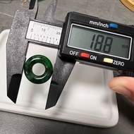 天然A玉 辣綠花青平安環 翡翠