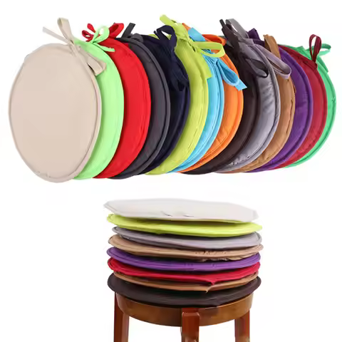 30/36.5cm Solid Color Round Garden Chair Pads Removable Tie-on Seat Cushion for Outdoor Bistro Stool