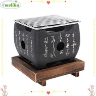MOLIHA Japanese Charcoal Grill, Cast Metal Black Hibachi Grill, Professional Non Stick Wooden Tray S