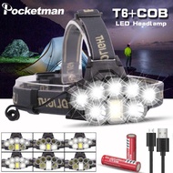 USB Rechargeable Headlight 80000lm Headlamp 2*T6+5*Q5+1*COB LED Head Lamp Flashlight Torch Head Light 18650 Battery