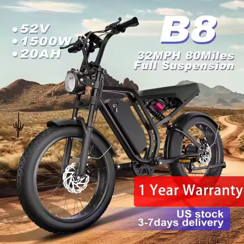Moobelo B8 Winter-Ready E-Bike 1500W 52V 20AH - 32MPH 60-Mile Range | Full Suspension 7-Speed Fat Ti