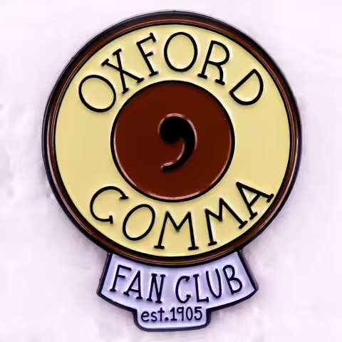 Oxford Comma Fan Club Enamel Pin Writers Nerdy Gift brooch badge