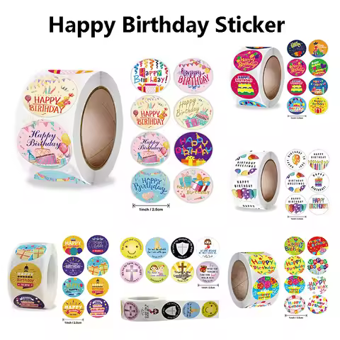 500Pcs 1inch Happy Birthday Stickers Cartoon Animal Seal Label Gift Wrap Scrapbook Party Gift Wrap S