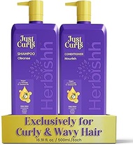 Herbishh Just Curls Coconut & Avocado Oil Infused Curly Hair Shampoo And Conditioner Set, Sulfate-fr