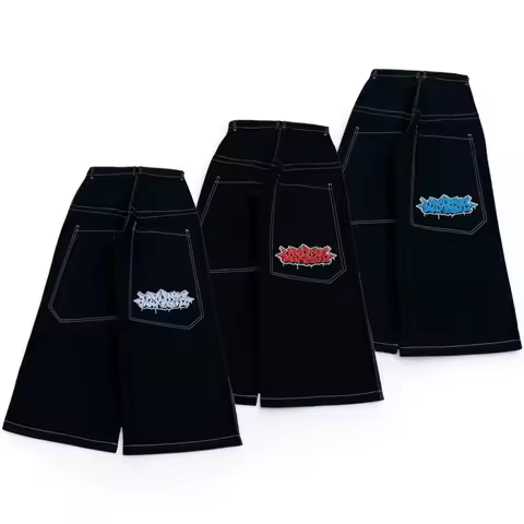 Y2k Baggy New Wexwear Stripes Black Pants Embroidered Jeans Streetwear Men Harajuku Hip Hop Women Hi