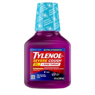 Tylenol Extra Strength Severe Cough + Sore Throat Nighttime Liquid Cold Medicine, Multi-Symptom Cold