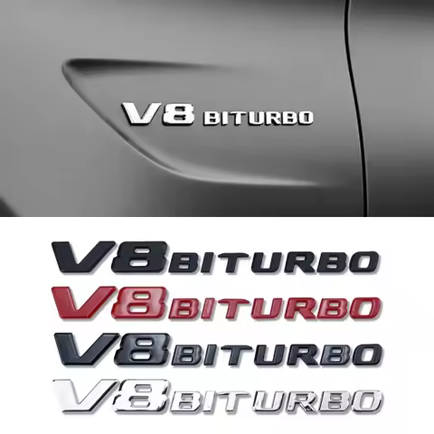V8 BITURBO Letter Logo Car Sticker for Twin Turbo Logo Fender Modification Accessories Label Decorat