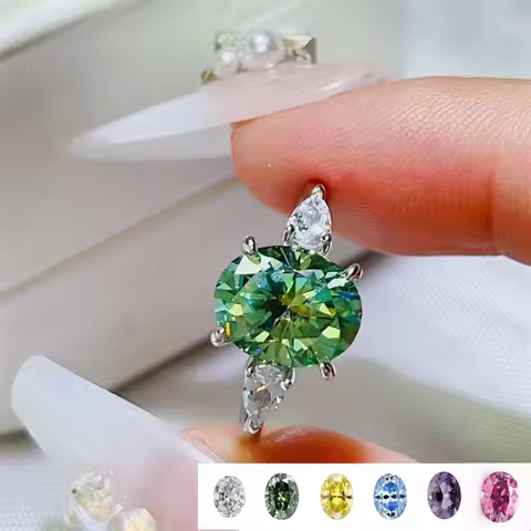 Carat Shining 3-Stone Oval Cut Fancy Shape Diamond Ring For Women 3ct Moissanite PT950 Platinum |moi