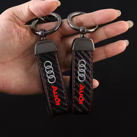 Car Emblems Keychain Leather Carbon Fiber Keyring Anti-lost Pendant for Audi Q2 Q3 Q3 Q4 Q5 Q6 Q7 Q8