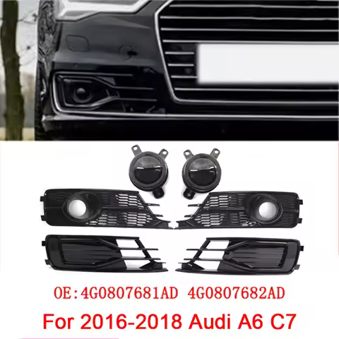 2pcs ABS Black Car Front Bumper Fog Light Cover Lower Bezels Grille for Audi A6 C7 2016-2018 4G08076