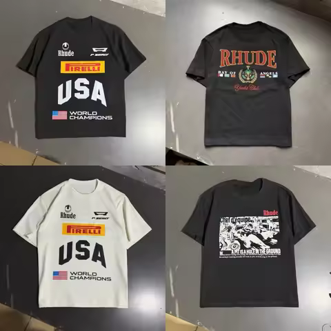 American Streetwear RHUDE Gear Badge Print T Shirt Men Women Best Quality Loose Short Sleeve Tops Te