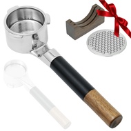 NEOUZA 51mm Bottomless Portafilter Lay Flat Design 304 Stainless Steel & Wooden Handle Compatible wi