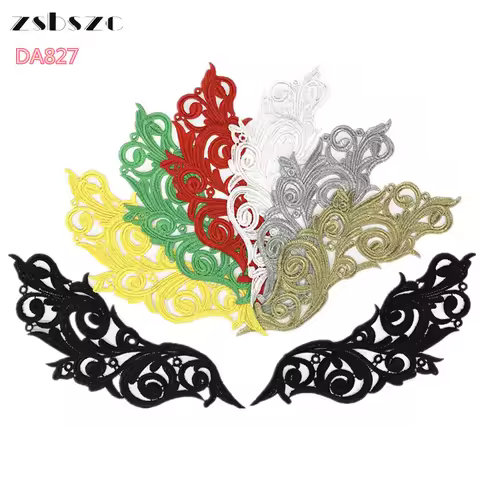 zsbszc 5 pairs 26.3X11CM white polyester embroider DIY lace patches Venise Lace flowers Applique Gar