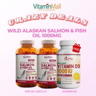 [ONLY TODAY] 2 x NB 3 Fish Oil 1000mg Free Vitamin D3 - Wild Alaskan Salmon Fish Oil Supplement EPA 