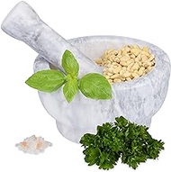 Relaxdays Mortar with Pestle, Spices, Herbs, Polished Stone Marble, HxD: 8x15cm, Durable, Kitchen, Cook, Nut, White/Grey, 8 x 15 x 15 cm