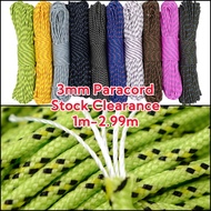 [Stock Clearance] 3mm 1.00m-2.99m Paracord 425lb 5 strands Parachute Cord (Less than 10ft)