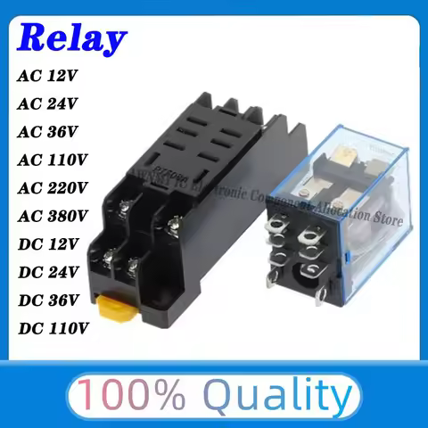 12V 24V 36V 110V 220V 380V DC/AC 10A 8PIN Coil Power Relay DPDT LY2NJ HH62P HHC68A-2Z With Socket Ba