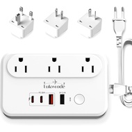 220V to 110V Voltage Converter Universal Travel Adapter with 35W PD 2 Type C Port 2 USB A Port,US to