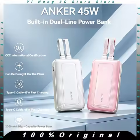 Anker 45W Fast Charging Power Bank 20000mAh Portable Charger with Built-in Dual Type-C Cables LED Di