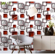MERAH 3D Red and White Checkered Wallpaper 7m to/d 8m x 45cm