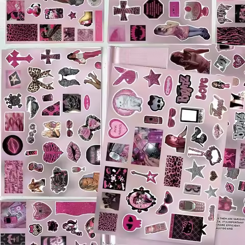 8 sheet Y2K Retro Pink-themed Sweet & Cool style Die-Cut Sticker DIY Phone Case Seal Collages Scrapb