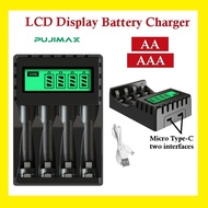 Pujimax 4 Slots LCD Display Rechargeable Battery Charger USB Charger for AA AAA Rechargeable Battery