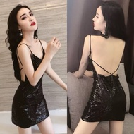 Hot Modern Retro Gastby Clubbing Sequin Back Sexy Mini Dress 闪亮性感女神连衣裙