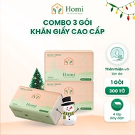 [COMBO 3 PACK OF 300 SHEETS] 3 HOMI Premium Paper 300 sheets - 4 Layers Soft, Convenient, Safe for S