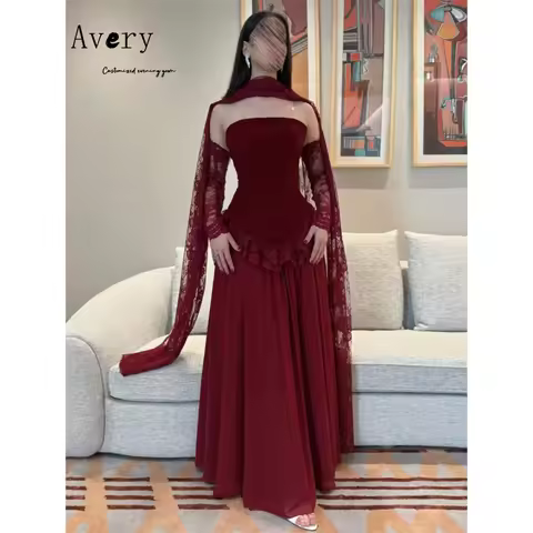 Avery Customized Red A Thread Embroidery Lace Gala Dress Women's Wedding Evening Dress Luxury 2025 E