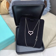 Tiffany 心形滿鑽項鍊 粉藍寶石間鑽