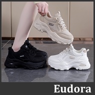 [Eudora] Breathable Mesh Daddy Shoes Sports Style Cloth Heightening White Black Casual