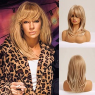 MAGQOO Strawberry Blonde Wig Women Shoulder Length Ombre Blonde Wig with Bangs Blonde Layered Wigs S