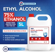 5L Ethyl Alcohol | 75%-95% Ethanol | Surgical Grade Liquid Disinfectant | Kills 99% Germs and Bacter
